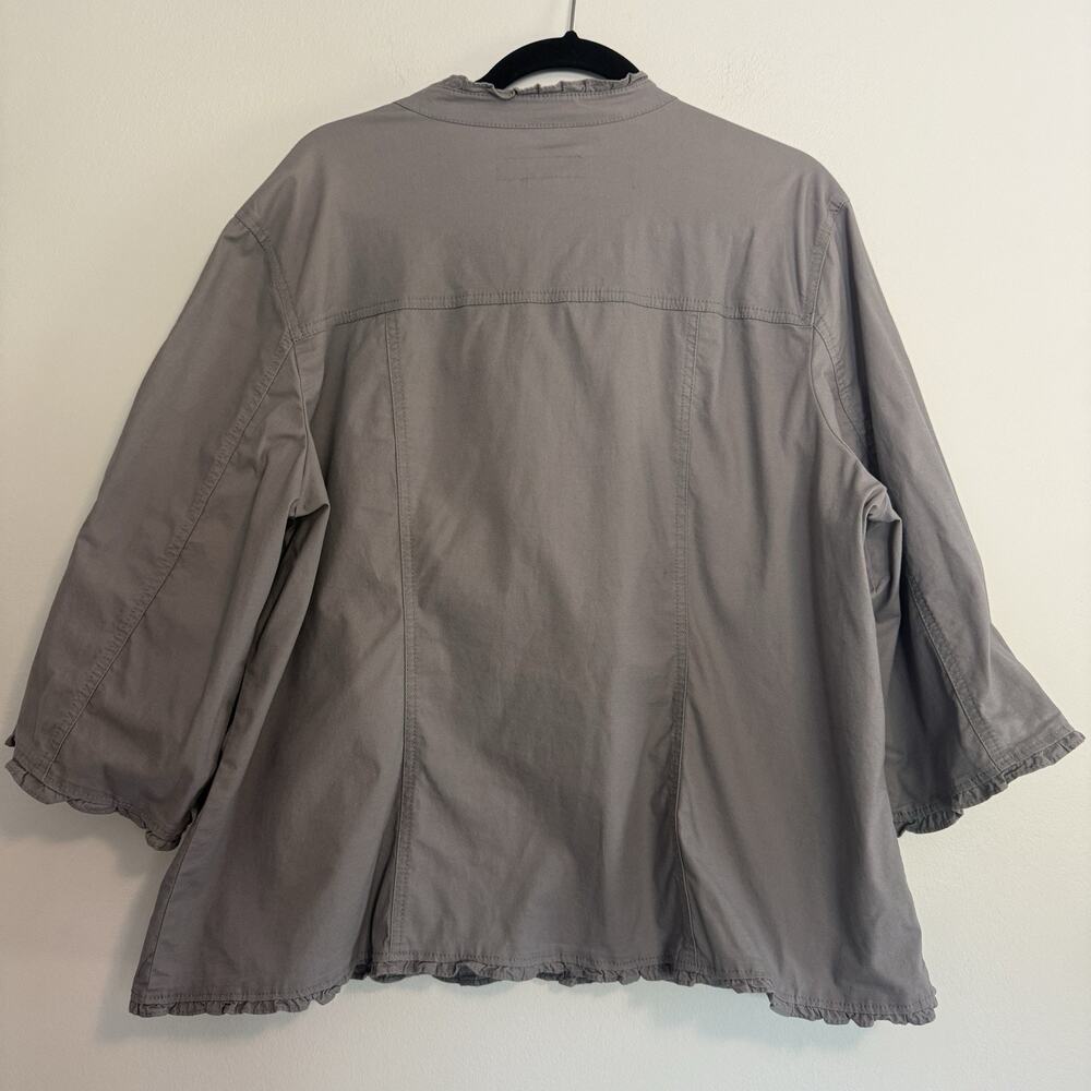 Christiana Zinn Gray Button Up Jacket 3/4 Sleeve Ruffled Edges 3X - Picture 7 of 9